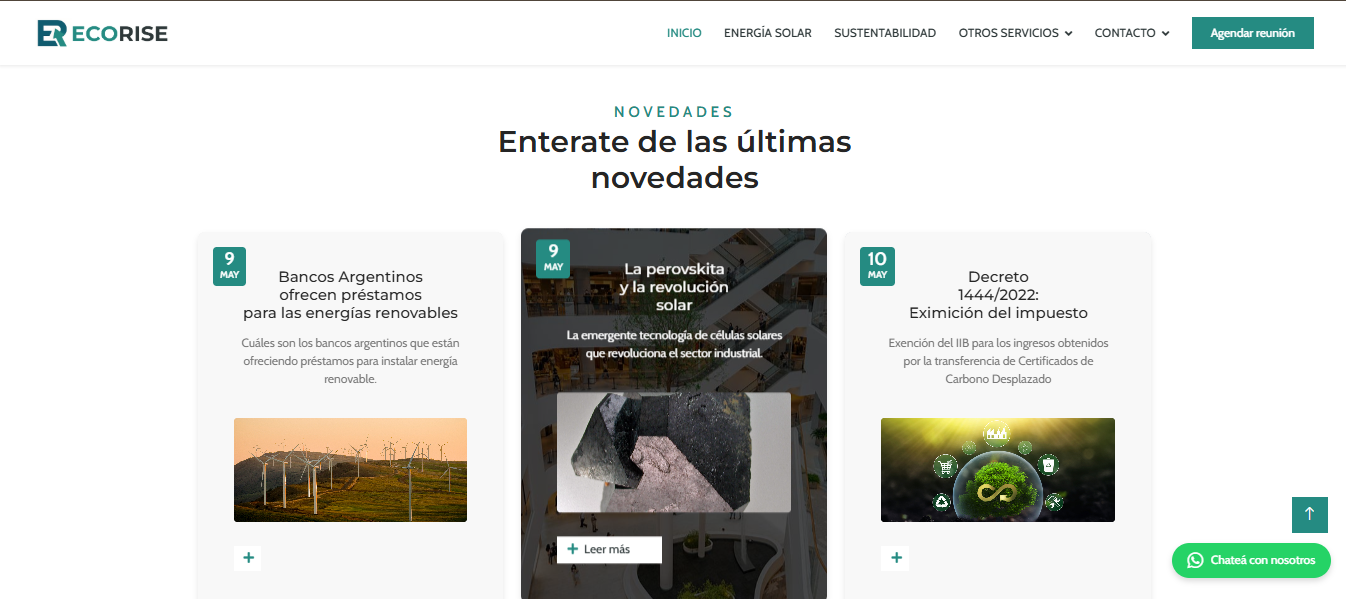 Sitio web multi-page para EcoRise energía renovable desarrollado por Eje Z