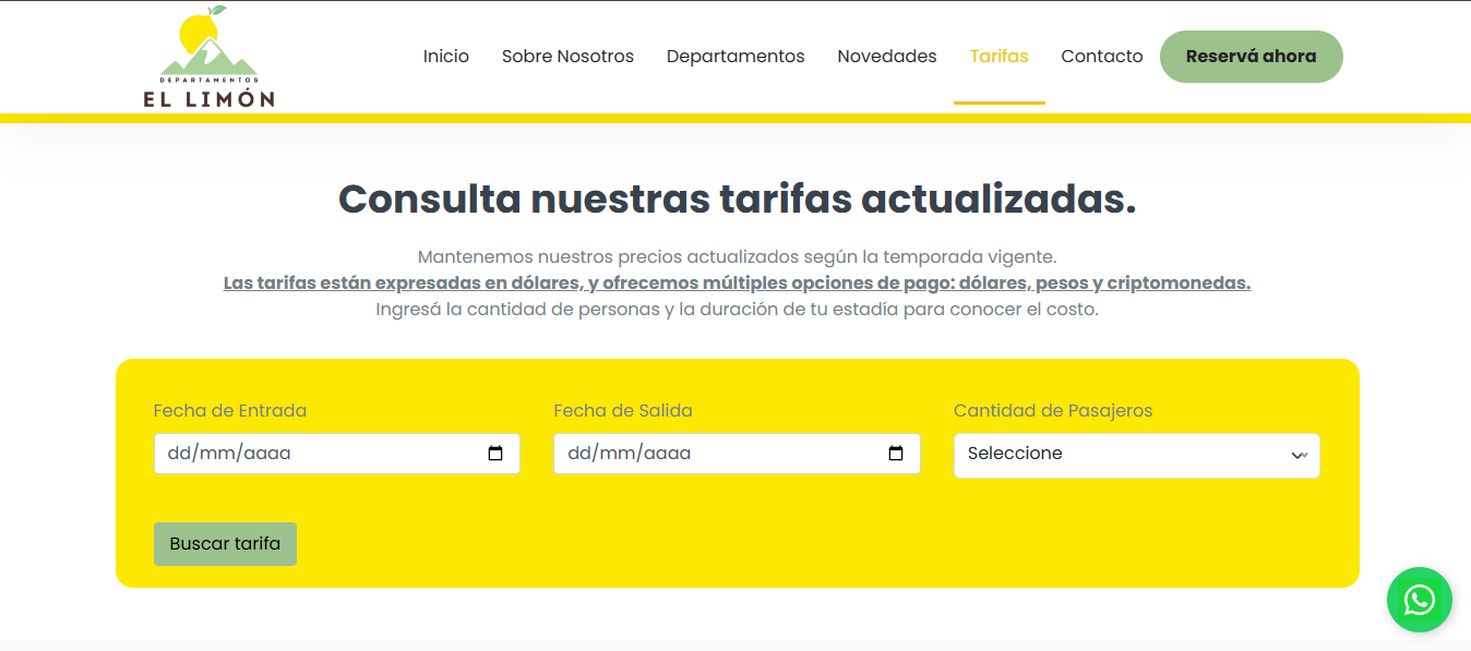 Landing page para El Limón del Bolsón - alojamiento desarrollado por Eje Z