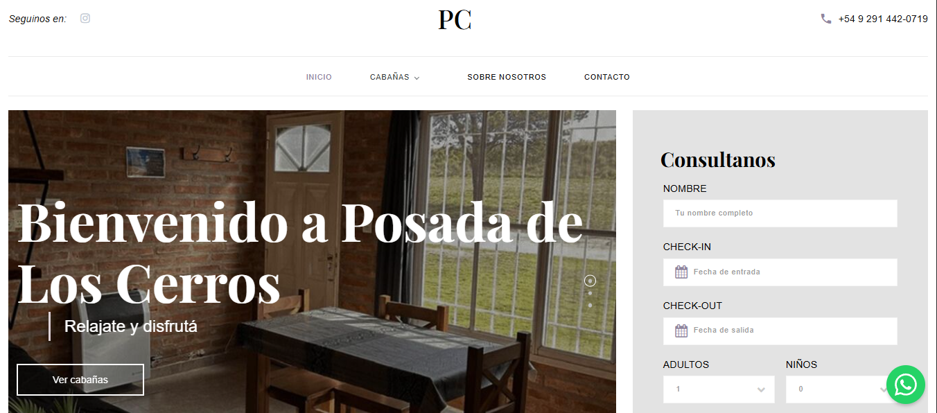 Sitio web para Posada de los Cerros - alojamiento desarrollado por Eje Z