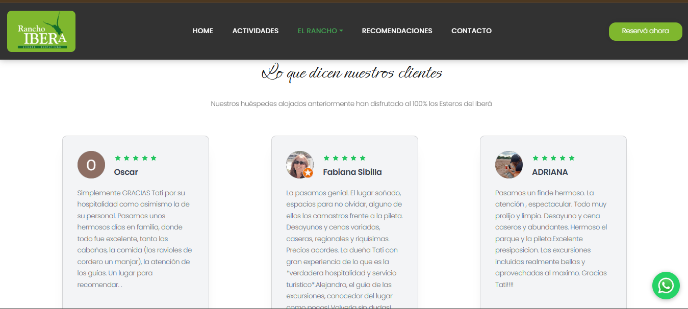 Landing page para Posada Rancho Iberá desarrollada por Eje Z